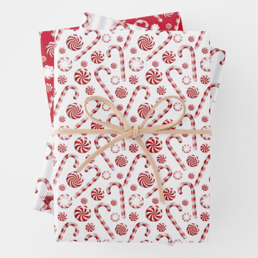 Rood-witte kerstsnoepjes feestdag inpakpapier vel (In situ)
