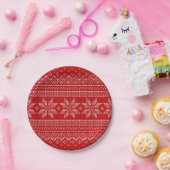 Rood-witte kersttricot papieren bordje (Feest)