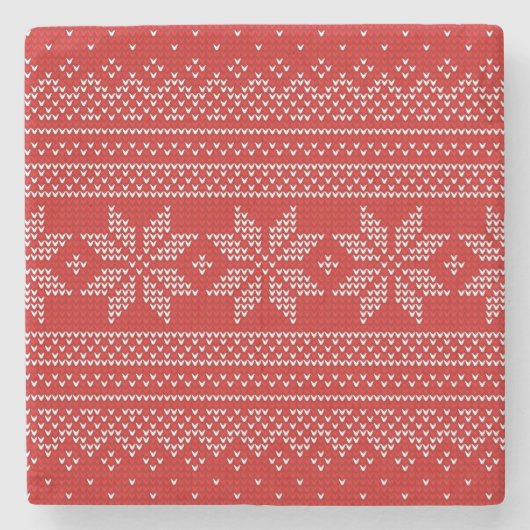 Rood-witte kersttricot stenen onderzetter (Voorkant)