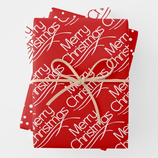 Rood, witte kersttypografie en stippen vakantie inpakpapier vel (In situ)