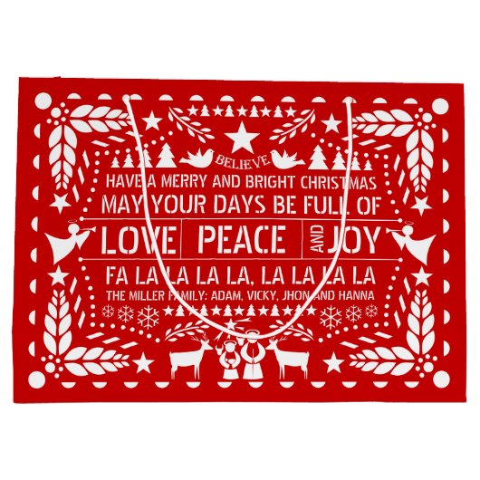 Rood, witte liefde Vrede Vrede papel picado Kerstm Groot Cadeauzakje (Achterkant)