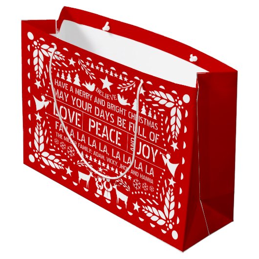 Rood, witte liefde Vrede Vrede papel picado Kerstm Groot Cadeauzakje (Achterkant Gekanteld)