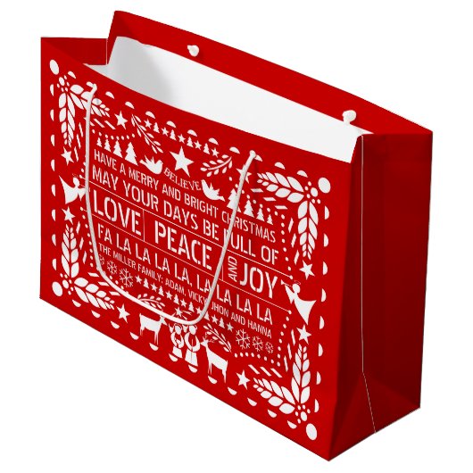 Rood, witte liefde Vrede Vrede papel picado Kerstm Groot Cadeauzakje (Voorkant Gekanteld)