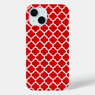 Rood Witte Marokkaans Quatrefoil Patroon #5 iPhone 15 Case