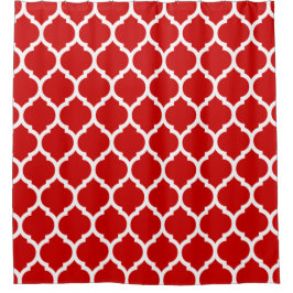 Rood Witte Marokkaanse Quatrefoil Patroon Douchegordijn