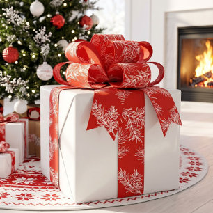 Rood Witte Moderne Elegante Botanische Kerstmis Grosgrain Lint