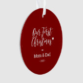 Rood & Witte Moeder Vader Eerste Kerst Foto Ornament (voorkant)