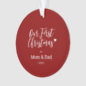 Rood & Witte Moeder Vader Eerste Kerst Foto Ornament (voorkant)