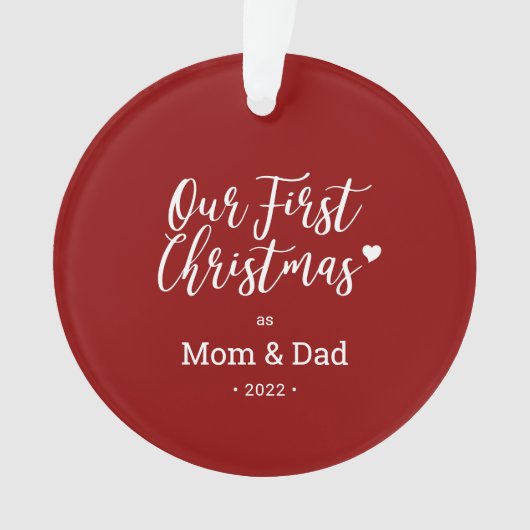 Rood & Witte Moeder Vader Eerste Kerst Foto Ornament (voorkant)