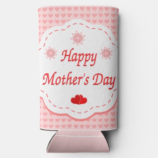 Rood witte moederdag tekst met harten seltzer blikjeskoeler (Achterkant)