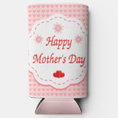 Rood witte moederdag tekst met harten seltzer blikjeskoeler (Voorkant)