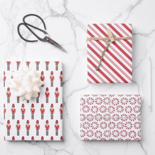 Rood Witte Notenkraker en Candy Cane Kerstmis Inpakpapier Vel (Voorkant)
