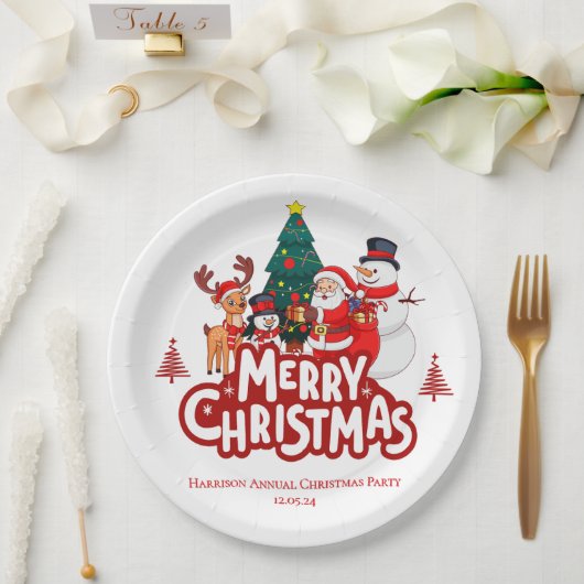 Rood & Witte Prettig Kerstfeest Papieren Bordje (Huwelijk)