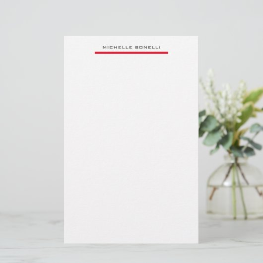 Rood Witte Professionele Eenvoudige Minimalistisch Briefpapier (Staand voorkant)