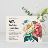 Rood witte rozen 80e verjaardag kaart (Staand voorkant)