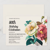 Rood witte rozen 80e verjaardag kaart (Voorkant / Achterkant)