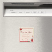 Rood & Witte Rozen Bewaar de Datum Bruiloft Magnee Magneet (Insitu (Vaatwasser))