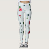 Rood & Witte Rozen en Blauwe Bloemen Patroon Leggings (Voorkant)