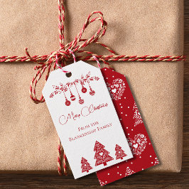 Rood-witte Scandinavische volks kunst Kerstmis Cadeaulabel