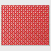 Rood Witte Scheepsanker Patroon Cadeaupapier (Vlak)