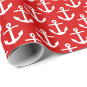 Rood Witte Scheepsanker Patroon Cadeaupapier (Rol Hoek)