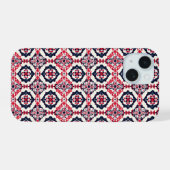 Rood Witte Slavisch Patroon iPhone 15 Case (Achterkant horizontaal)