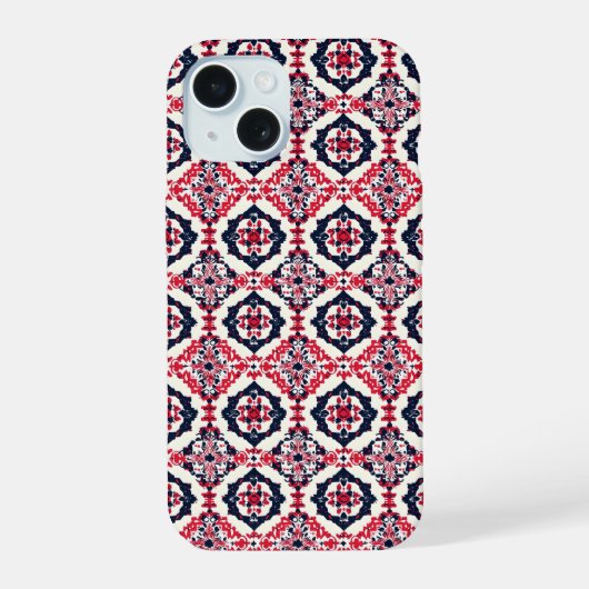 Rood Witte Slavisch Patroon iPhone 15 Case (Achterkant)