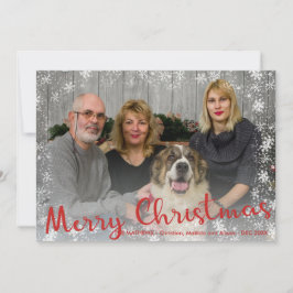 Rood witte sneeuwvlokken rustiek Vrolijk Kerstscri Feestdagenkaart