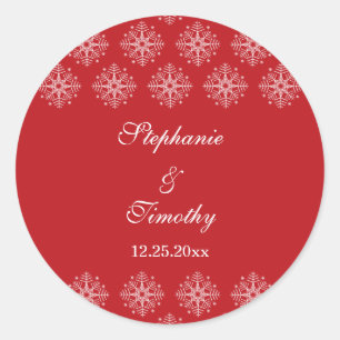 Rood + witte sneeuwvlokken winter bruiloft sticker