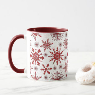 Rood Witte Sneeuwvlokpatroon Kerstmis Mok