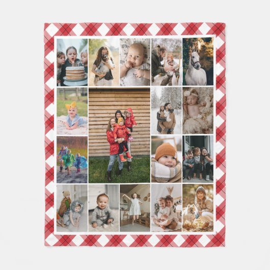 Rood witte speldenrand 17 Familie Foto Collage Fleece Deken (Voorkant)