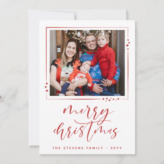 Rood & witte sterren 2 Foto's Zure kerst Feestdagenkaart (Voorkant)