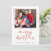 Rood & witte sterren 2 Foto's Zure kerst Feestdagenkaart (Staand voorkant)