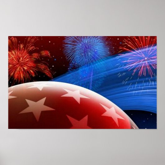 Rood Witte sterren en Fireworks Canvas afdrukken Poster (Voorkant)