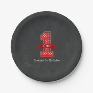 Rood & Witte Stippen 1 Eén 1e Verjaardagsfeestje Papieren Bordje