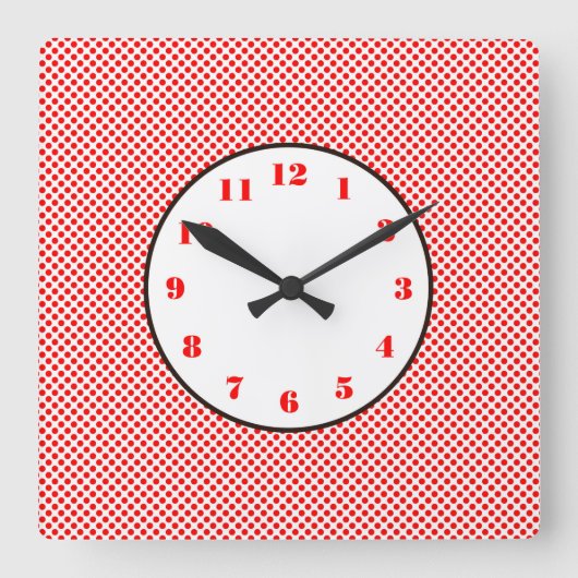 Rood witte Stippen zwarte rand Vierkante Klok (Voorkant)
