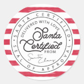 Rood & Witte Streep Santa Gecertificeerde Levering Ronde Sticker (Voorkant)