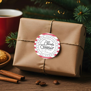 Rood & Witte Streep Santa Gecertificeerde Levering Ronde Sticker
