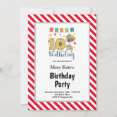 Rood/witte strepen, 10e verjaardag kaart (Voorkant)