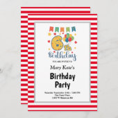 Rood/witte strepen, 6 e verjaardag kaart (Voorkant / Achterkant)