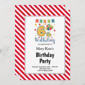 Rood/witte strepen, 6 e verjaardag kaart (Voorkant / Achterkant)