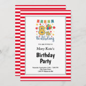 Rood/witte strepen, achtste verjaardag kaart (Voorkant / Achterkant)