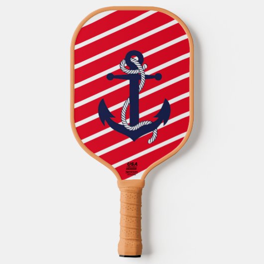Rood, witte strepen en blauw anker pickleball paddle (Achterkant)