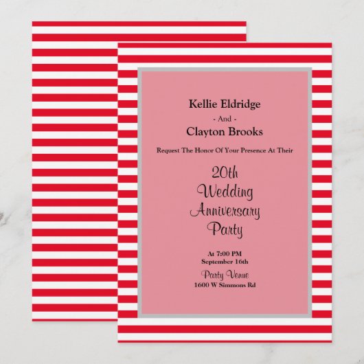 Rood/witte strepen Jubileum Kaart (Voorkant / Achterkant)