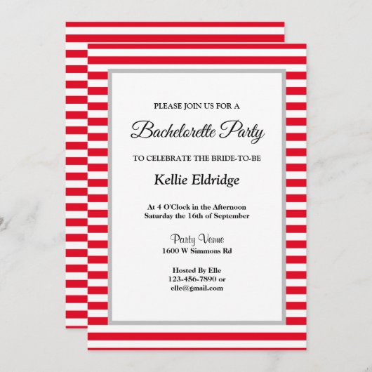 Rood/witte strepen met omhuld bachelorette kaart (Voorkant / Achterkant)