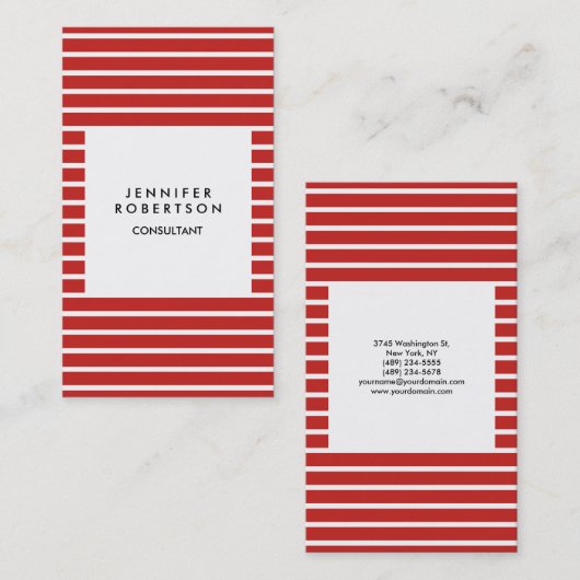 Rood witte strepen minimalistisch modern platte cr visitekaartje (Voorkant / Achterkant)