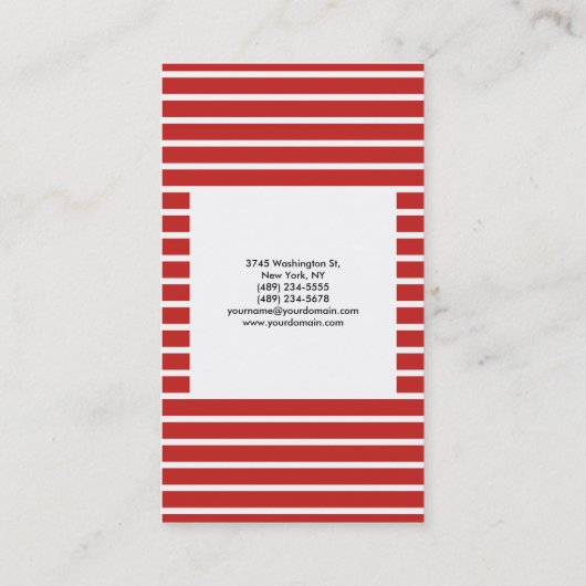 Rood witte strepen minimalistisch modern platte cr visitekaartje (Achterkant)