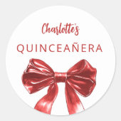 Rood witte strik Quinceanera Ronde Sticker (Voorkant)