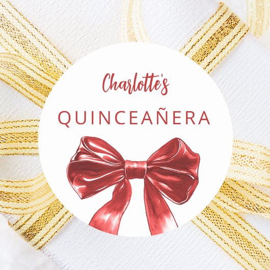 Rood witte strik Quinceanera Ronde Sticker