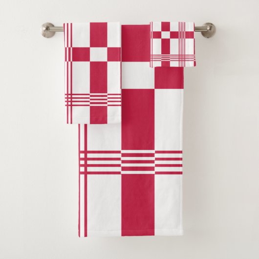 Rood Witte Tartan Geruite Plaid  Bad Handdoek (Insitu)